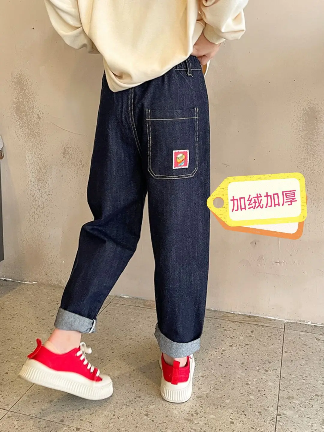 

Winter Girls Loose Stretch Thick Velvet Pants Kids Warm Jeans Casual Fleece Line Trousers Children Winter Denim Plus Pants