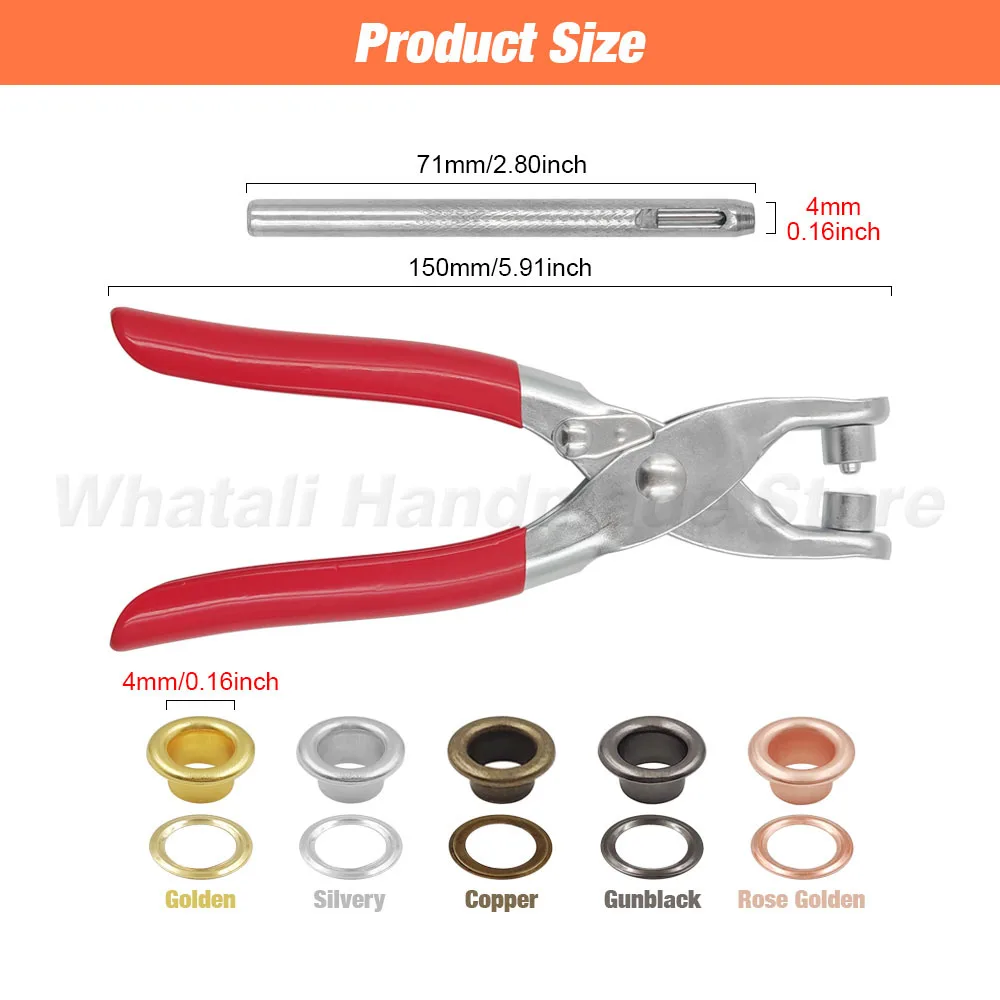 Grommet Eyelet Plier Set Eyelet Hole Punch Pliers Kit 100sets 4mm Metal Eyelets Leather Craft