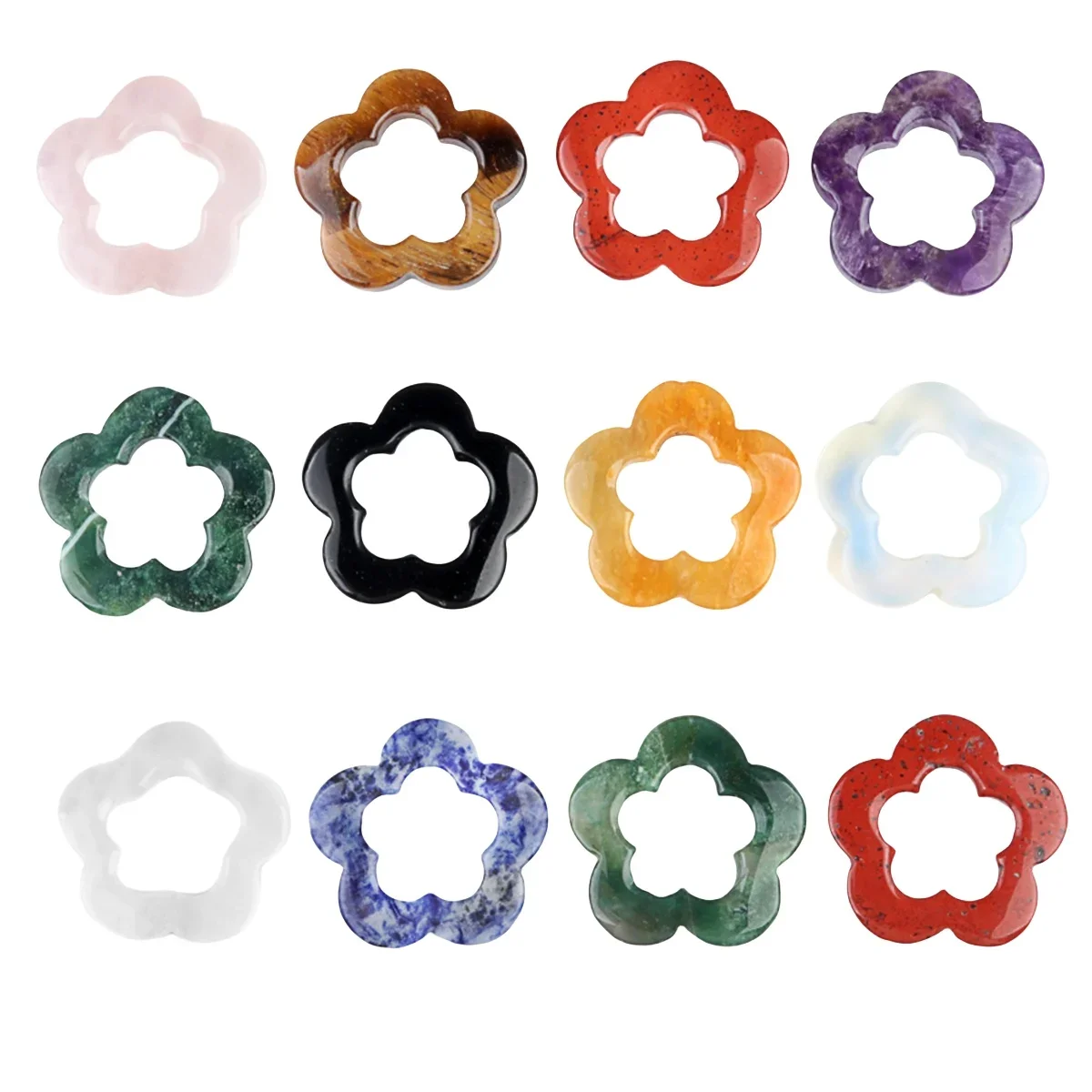 Natural Gemstone Flower Pendant for DIY Making Jewelry Necklace Handmade Craved Hollowed Plum Blossom Charms - 2