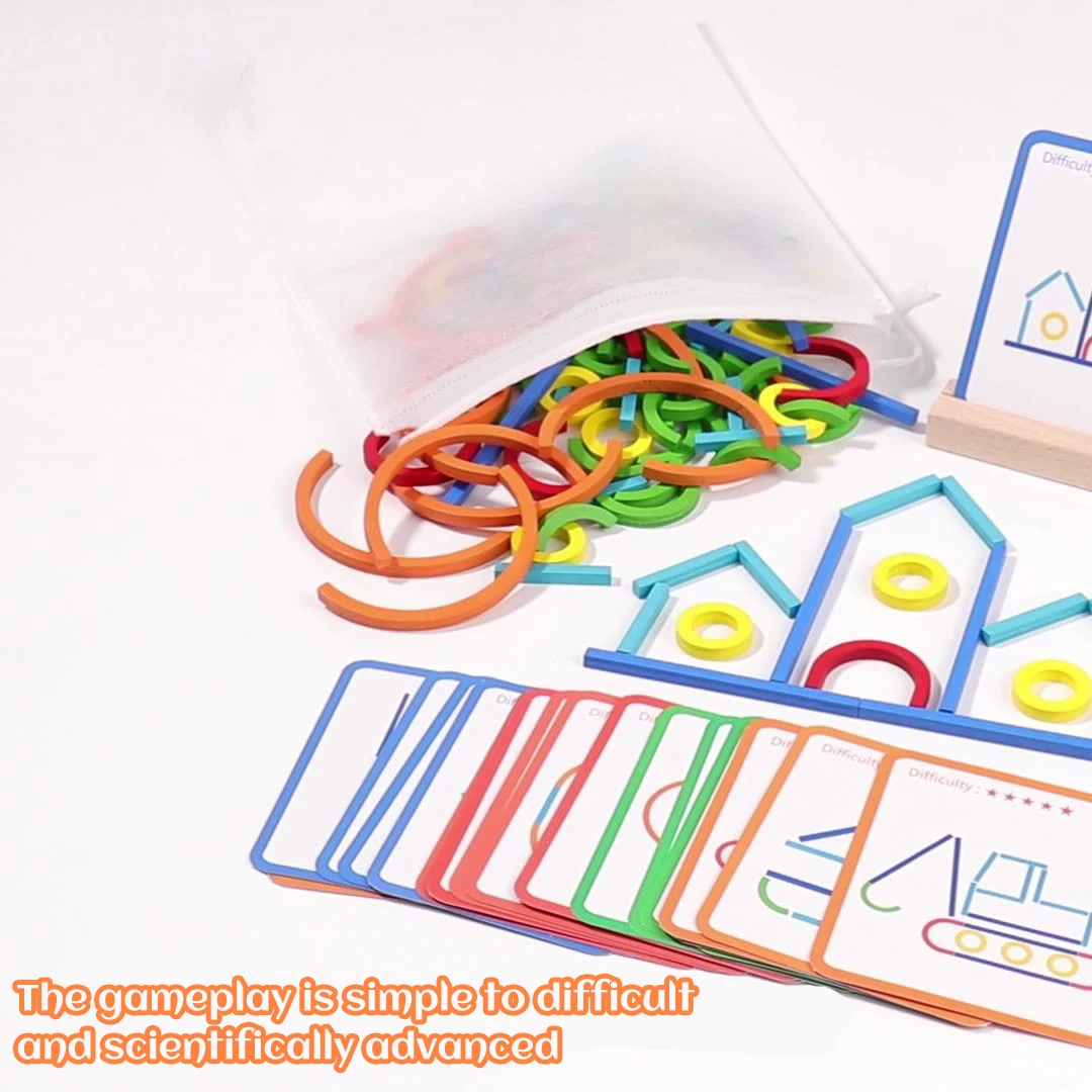 Kids Montessori Toy Wooden Creative Sticks And Rings Puzzle Intelligence Game Logical Thinking Games Children Educational Toys 5