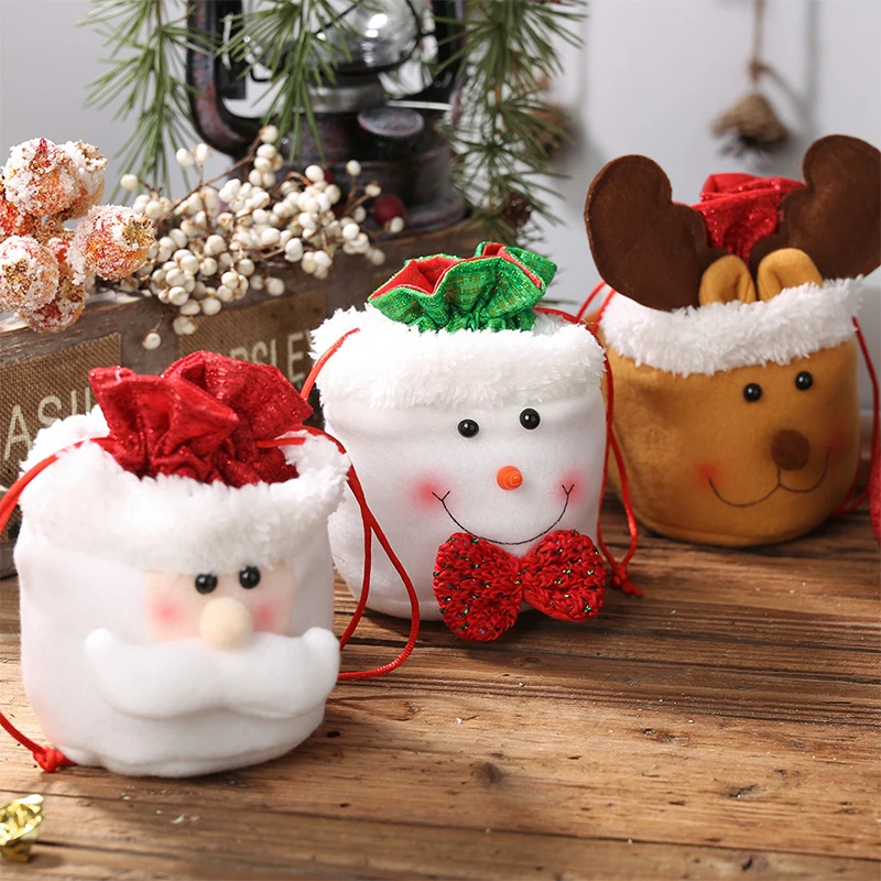 

Christmas Drawstring Gift Bag Cookies Candy Santa Claus Elk Snowman Wrapping Packaging Purses Cartoon Apple Bag