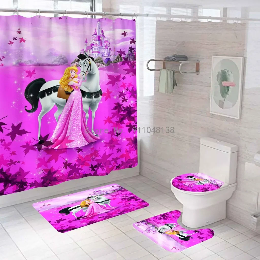 Disney Princess Schneewittchen Bathroom Mat Set Durable Waterproof Shower Curtain Set Base Carpet Lid Toilet Lid Cover Bathtub