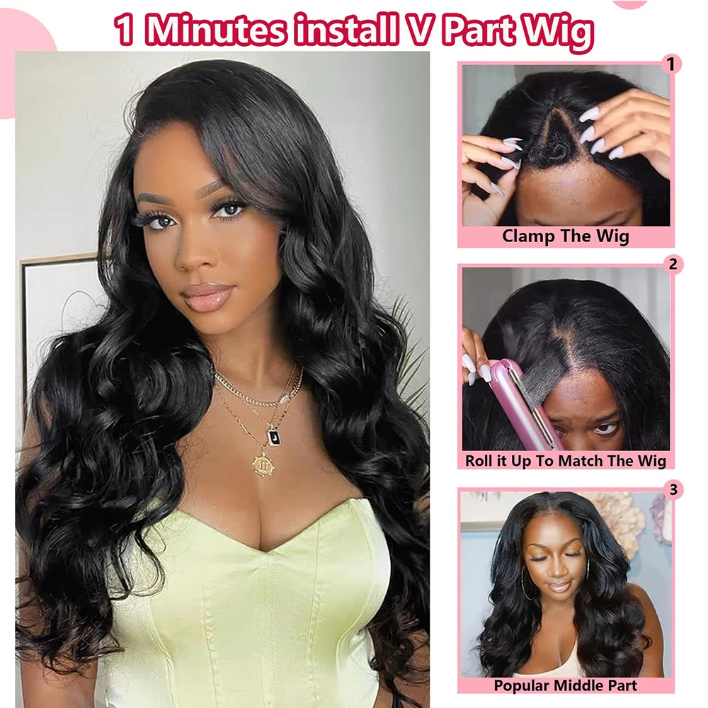 Body Wave V Part Wig Human Hair 36 Inches 250 Density Remy Glueless Half Wig Human Hair Wig Glueless Wig Human Hair Redy To Wear