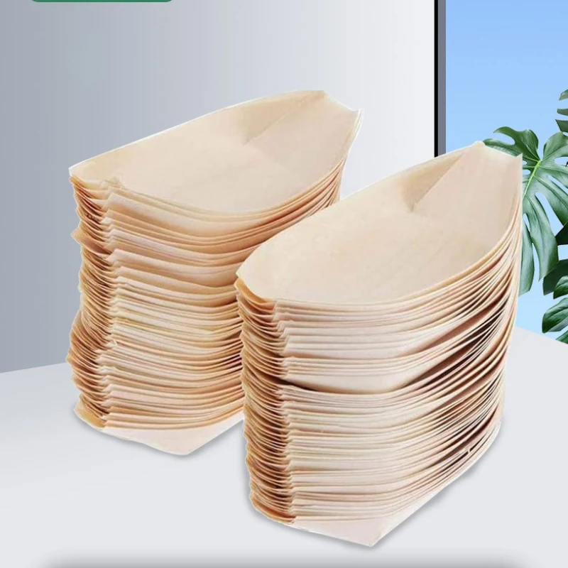 Disposable Wooden Boat-shaped Sushi Plate Japanese Sushi Fries Octopus Maruko Snacks Fruit Box Wood Dessert Bowl Plate Food Tray