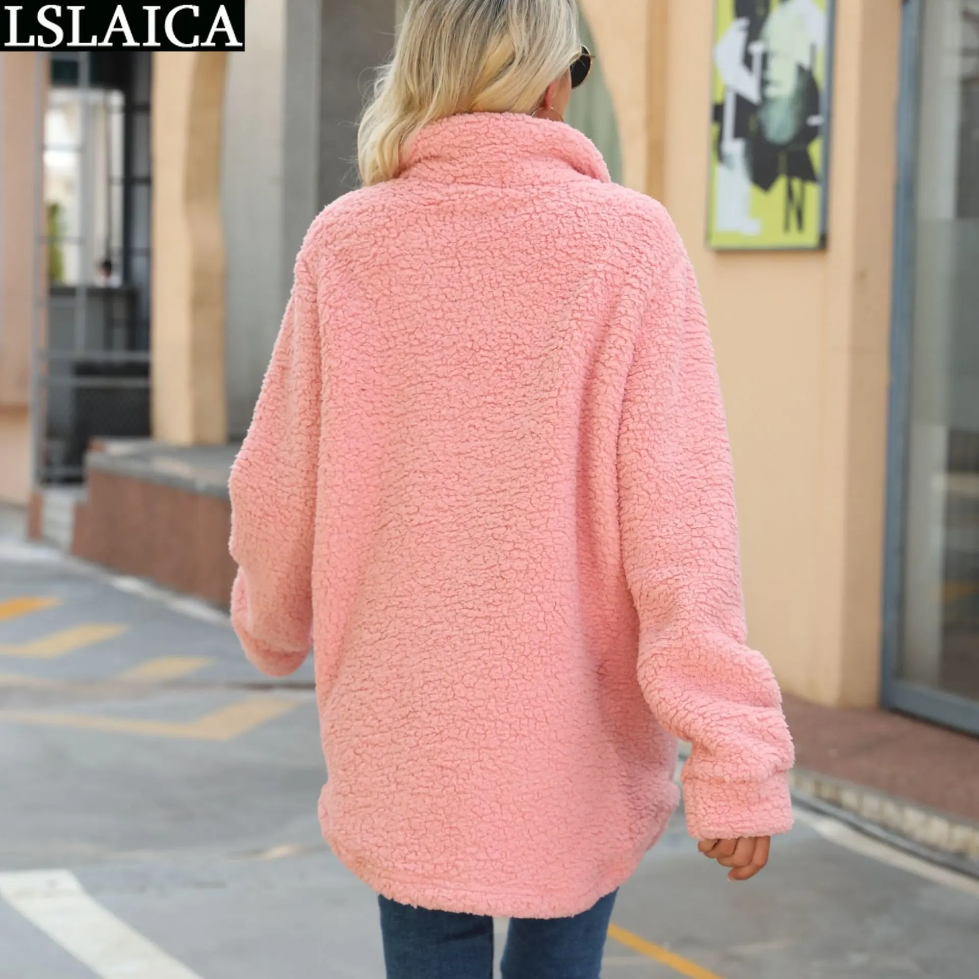 Chaqueta con cuello vuelto para mujer, abrigos de felpa rosa, ropa coreana holgada, moda barata para mujer, Top informal elegante mujer 2022 _ - AliExpress Mobile