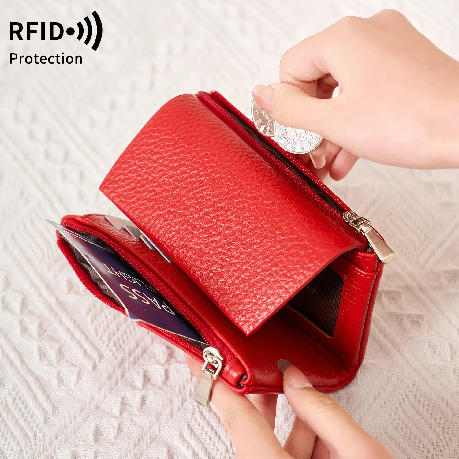 รูปสินค้า กระเป๋าสตางค์ RFID ดีไซน์เรียบหรู ใส่บัตรได้เยอะ