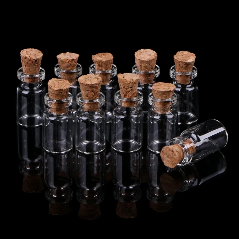 10pcs Mini Glass Wish Bottle Vial with Cork Stopper Storage Pendant 0.5/1ml 2