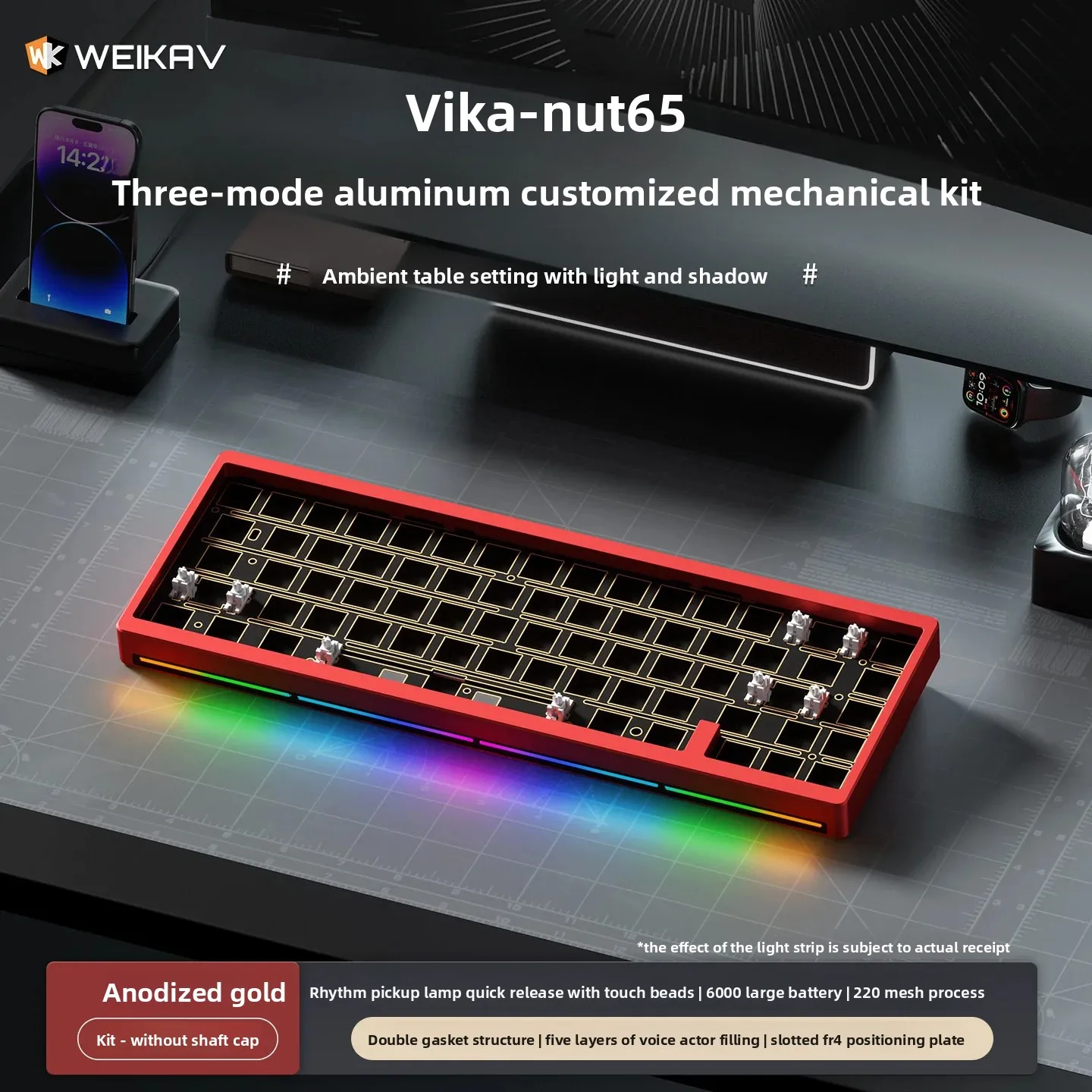 WEIKAV NUT65 기계식 키보드 키트 알루미늄 합금 3모드 가스켓 게이밍 키보드 RGB 사운드 픽업 램프 QMK/VIA PC 게이머용