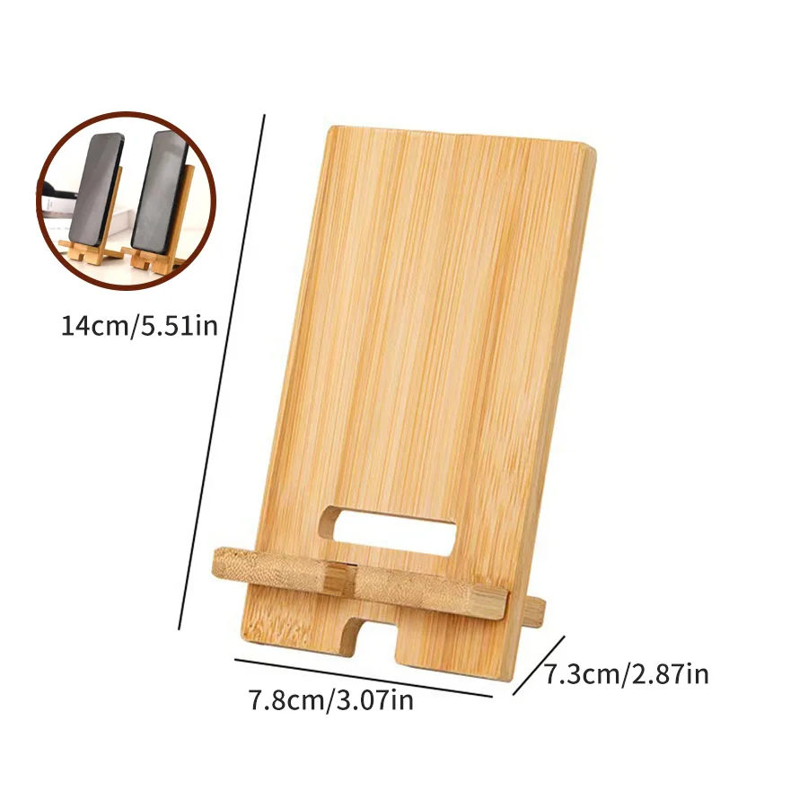 Support de téléphone en bambou naturel de bureau-support de charge paresseux multifonctionnel pour tous les smartphones