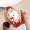 Red Women Watch 5PCS/Set Leather Strap Quartz Wristwatch Red Heart Laser Face Dial Watch Heart Alloy Jewelry Set Gift For Mom 2