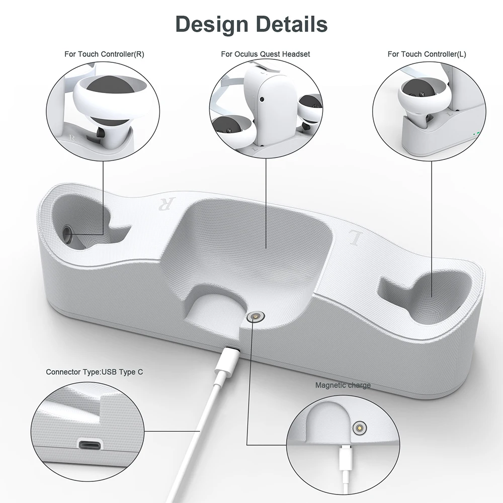 Stazione di ricarica magnetica per Oculus Quest 2, impugnatura per occhiali, controller, supporto per caricabatterie rapido, base VR, accessori_voghion.com