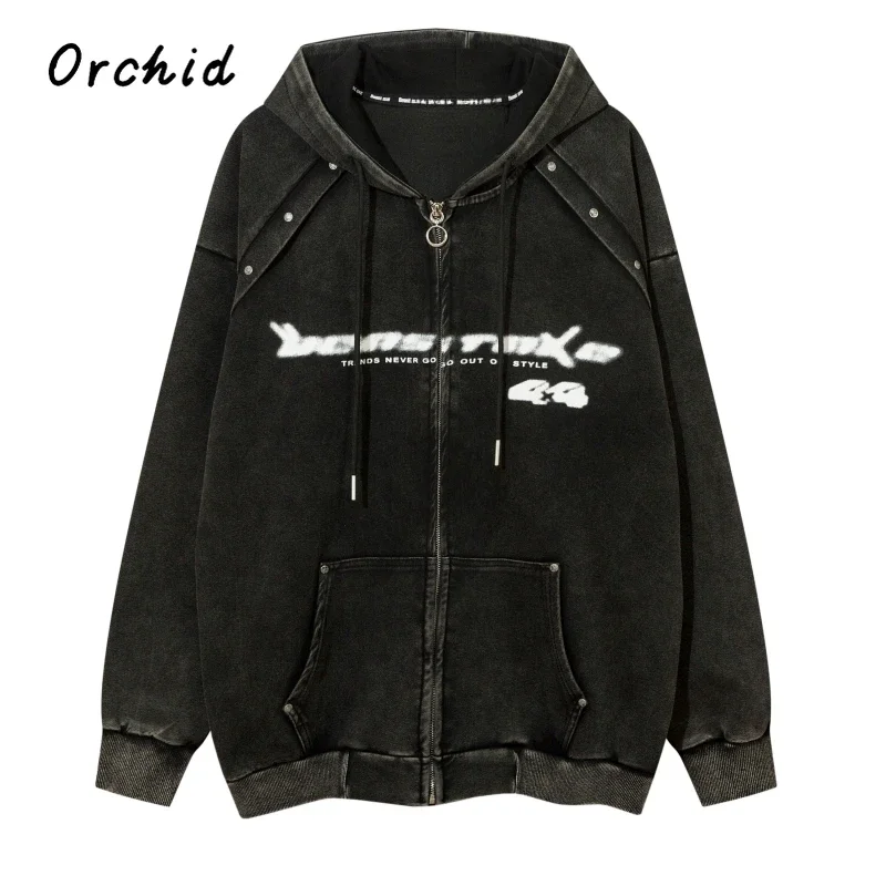 

Solid Distress Sweatshirt Coat Women Hoodies Letter Print Sweatshirt Jacket 2023 Fashion Oversized American Trendy Streetwear