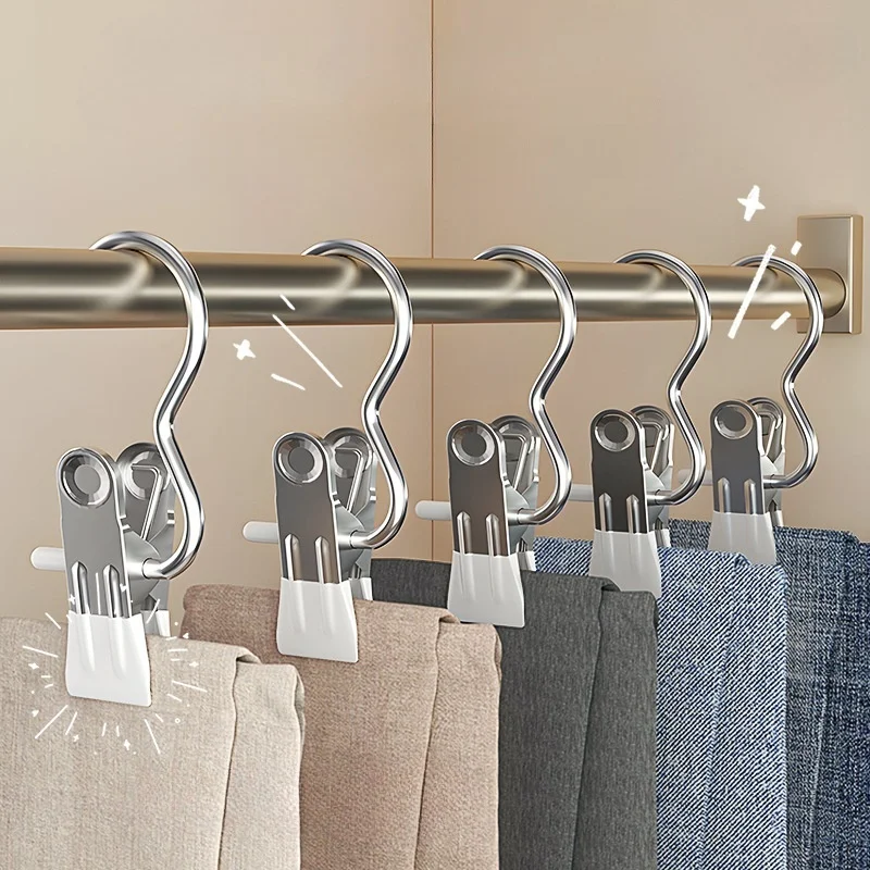 

10/1pc Stainless Steel Clothespins Laundry Clothes Peg With Hook Portable Hanging Clothes Clip Wardrobe Clothes Organizer Hanger