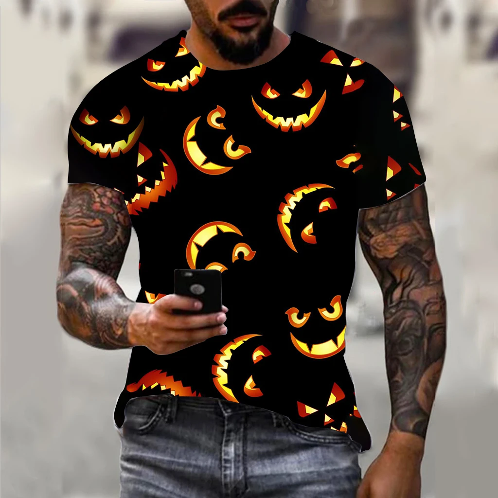 

2023 Halloween 3D Print Pumpkin Demon Men's T-shirt O-Neck Loose Streetwear Tees Summer Casual Short Sleeve Tops Mans Clothing