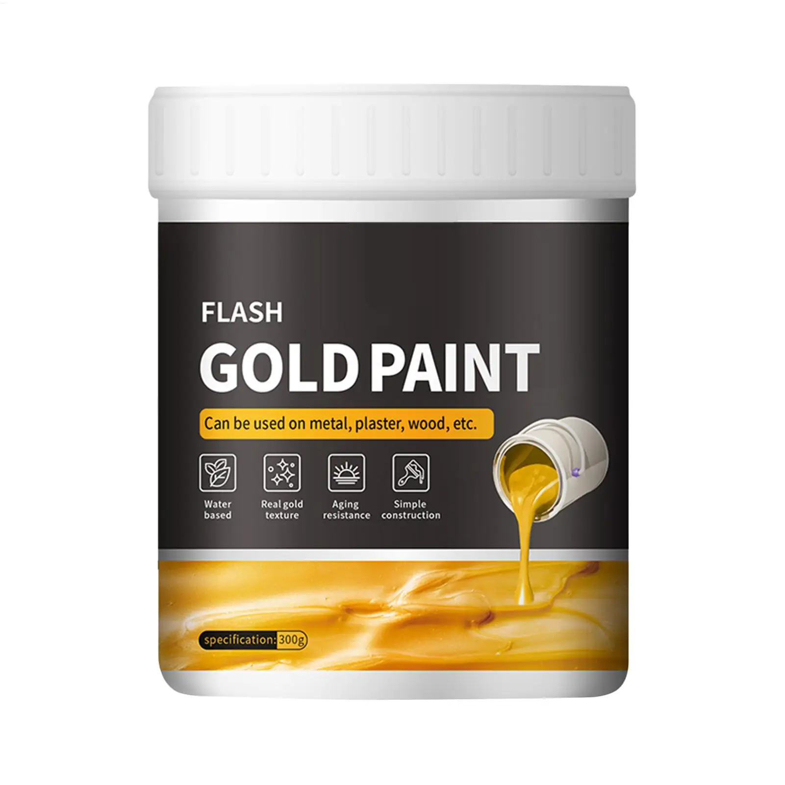 1pc Liquid Gold Foil Paint 300g Liquid Gold Foil Paint Quick Drying Metal Plaster And Wood Painting Easy To Apply Art Supplies