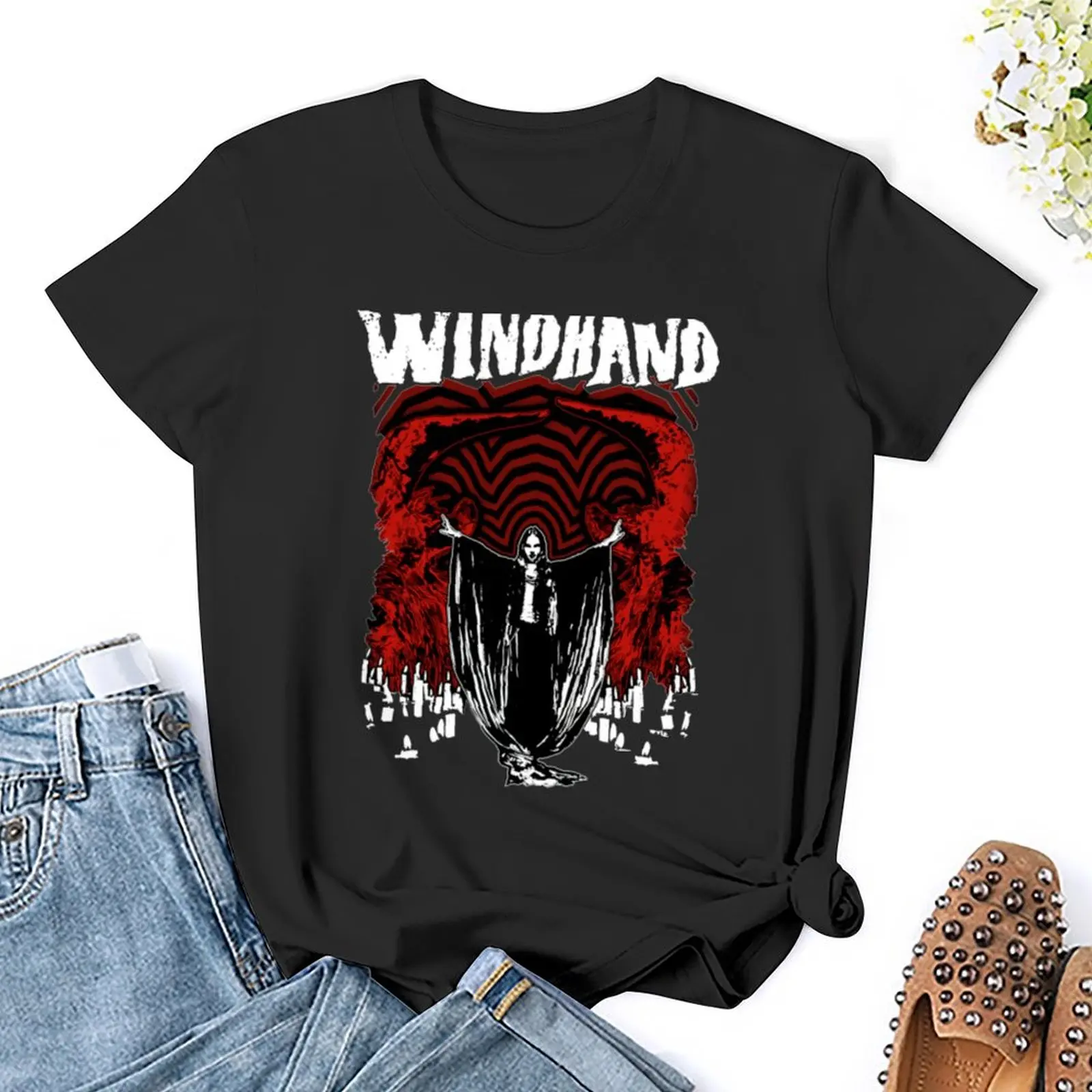 Фото Windhand-D?om-металлическая футболка Stoner-Rock, женская одежда с графическим принтом, милые топы, роскошная дизайнерская одежда для женщин №3