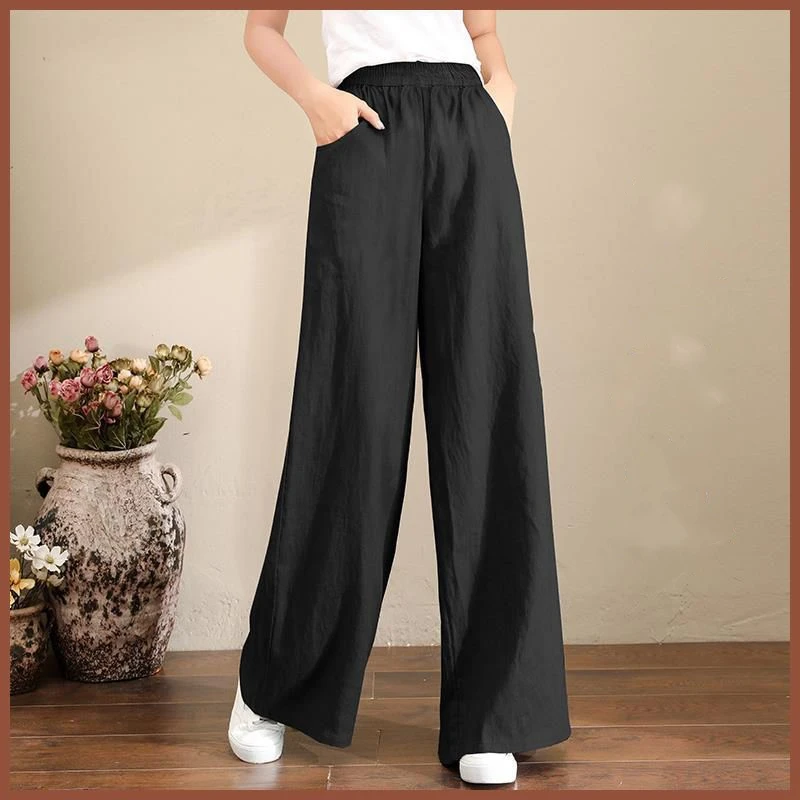 Women's 2024 Summer New Patchwork Elasticized High-waisted Pocket Fashion Solid Color Loose Minimalist Casual Straight Pants