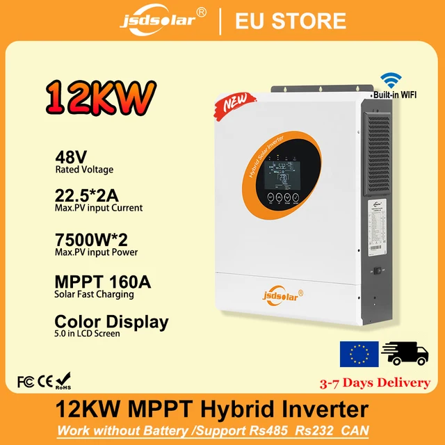 Invertisseur solaire hybride Jsdsolar 12KW 48V double MPPT 160A Wifi Smart BMS, système de stockage d'énergie photovoltaïque hors réseau pour la maison 1