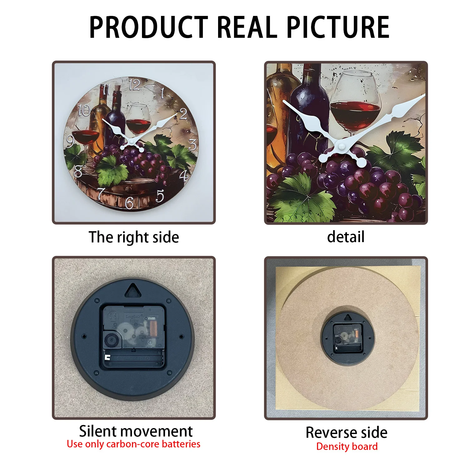 Retro Wine Pattern Wooden Wall Clock – Silent Quartz Home Decor 4