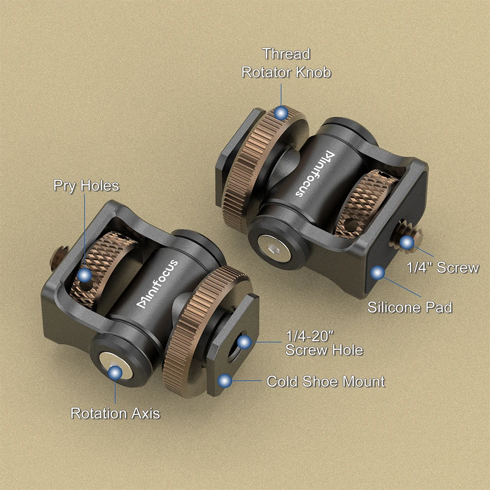 Minifocus 모니터 홀더 카메라 필드 모니터 용 콜드 슈 마운트 마이크 핫슈 180 학위 틸트 조절 가능한 마운트 브래킷