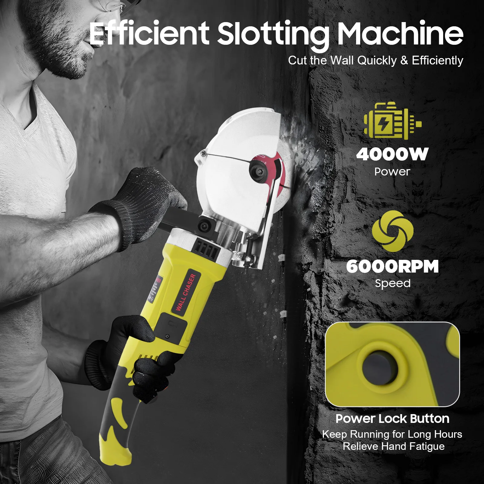 thumbnail interactive-video image 1 of Professional 5000W Wall Chaser With Dual Dust Removal – Adjustable Depth & Width, Laser Guide, For Concrete, Brick, Tile Cutting 1 of 14