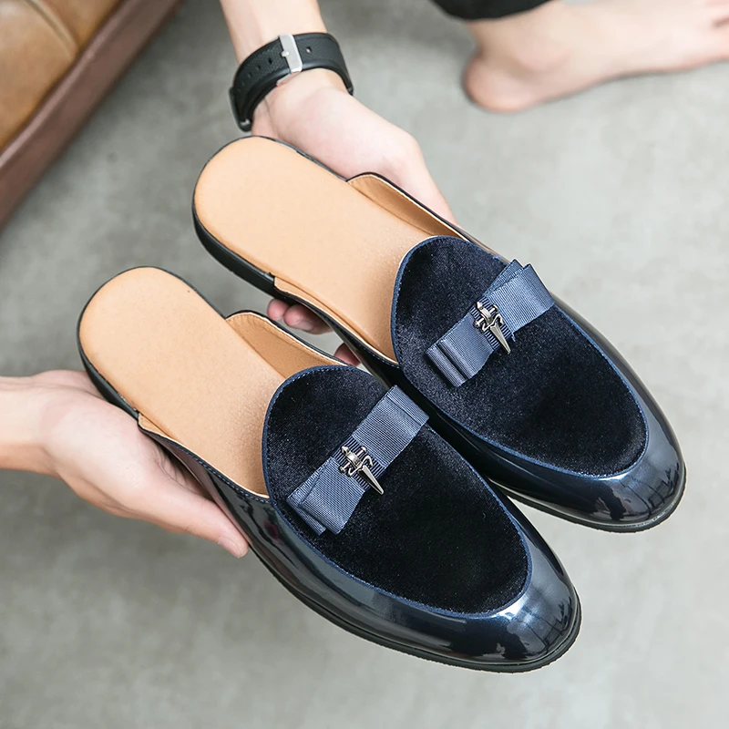 Italian Luxury Brand Summer Half Slippers Loafers Men Slip-on Soft