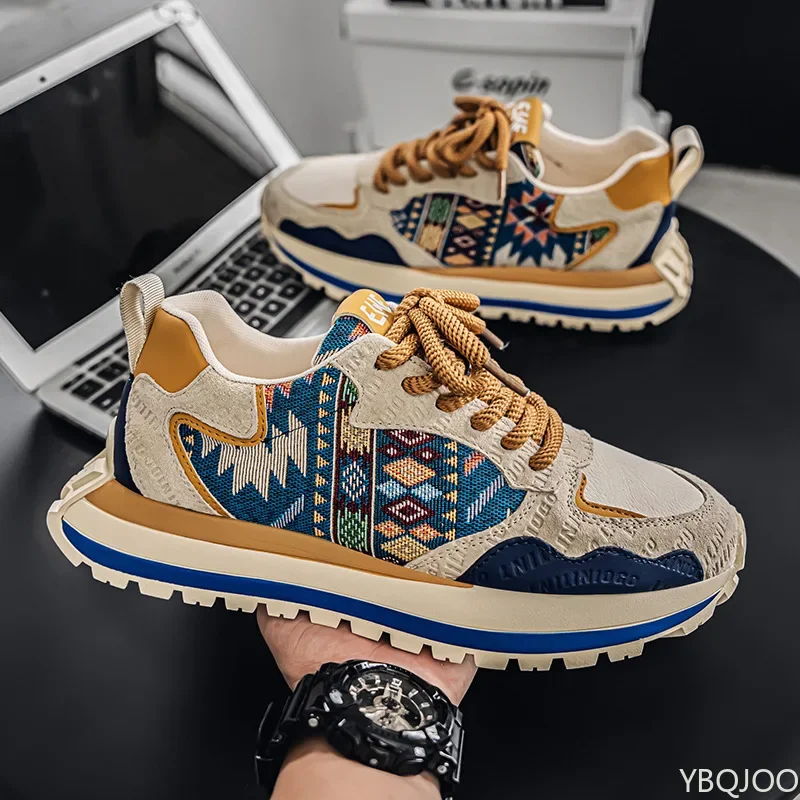 נעלי סניקרס קלאסיות לגברים בסגנון מגוון, נוחות ואופנתיות עם רצועת קשירה, נעלי גברים עם סוליית עבה וחתיכה, זפתות הום