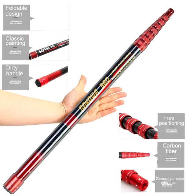 JOSBY 3M/4M/2.1M Fishing Net Telescoping Foldable Landing Net Pole Lightweight Carp Carbon Fiber Folding Sea Hand Dip Net Tackle 2