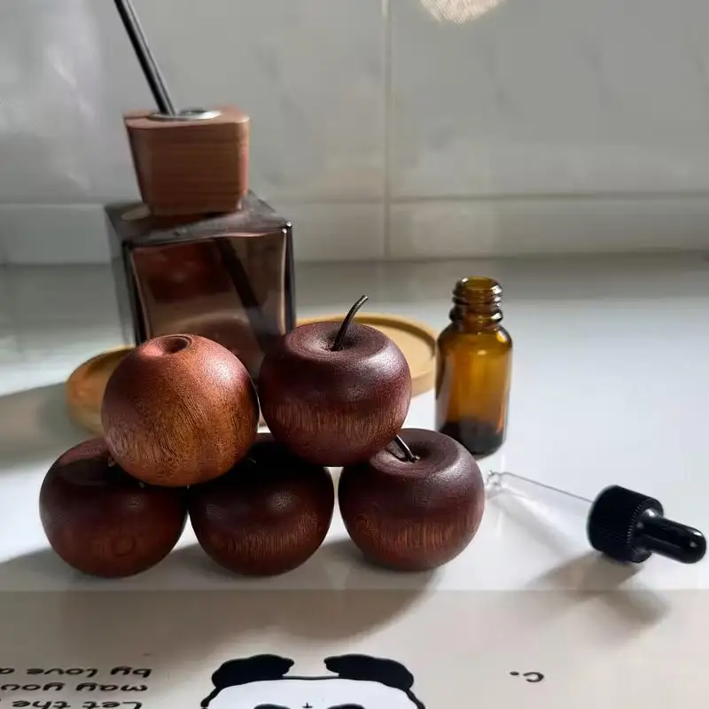 Set of 3 Natural Wood Apple-Shaped Essential Oil Diffusers with Gift Bag