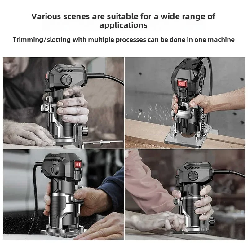220V Multi-functional Electric Trimmer for Woodworking with Slotting and Engraving Features