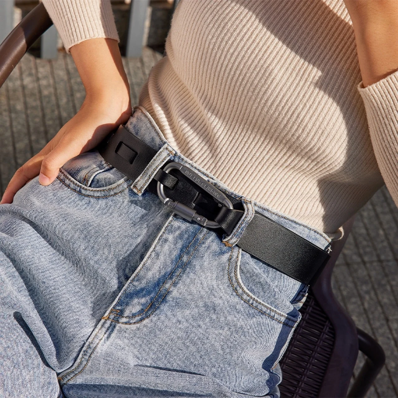 Punk Metal Carabiner Split Leather Belt For Coat Jeans Dress