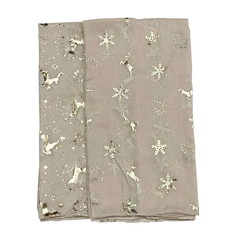 

Women's Christmas Scarf Snowflake Elk Christmas Tree Star Champagne Gold Print Fashion Holiday Gift Woman Scarves Shawl