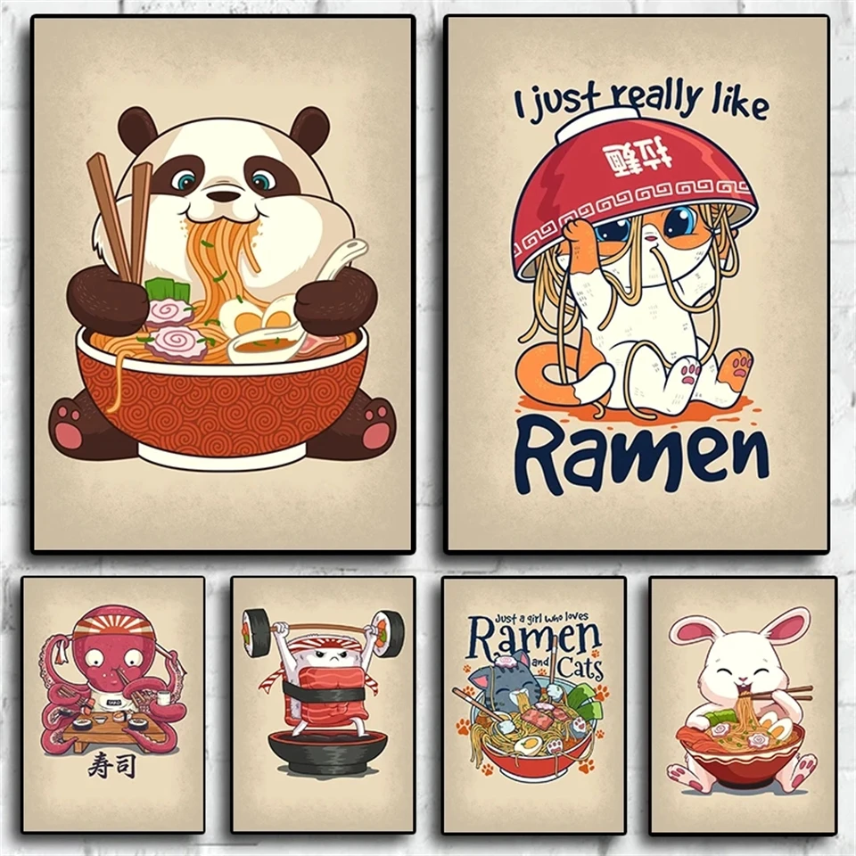 Pop Retro Cute Animals Food Diamond Mosaic Ramen Sushi Panda Cat Rabbit Drink 5D Pittura Diamante Fai Da Te Kit Punto Croce Decor