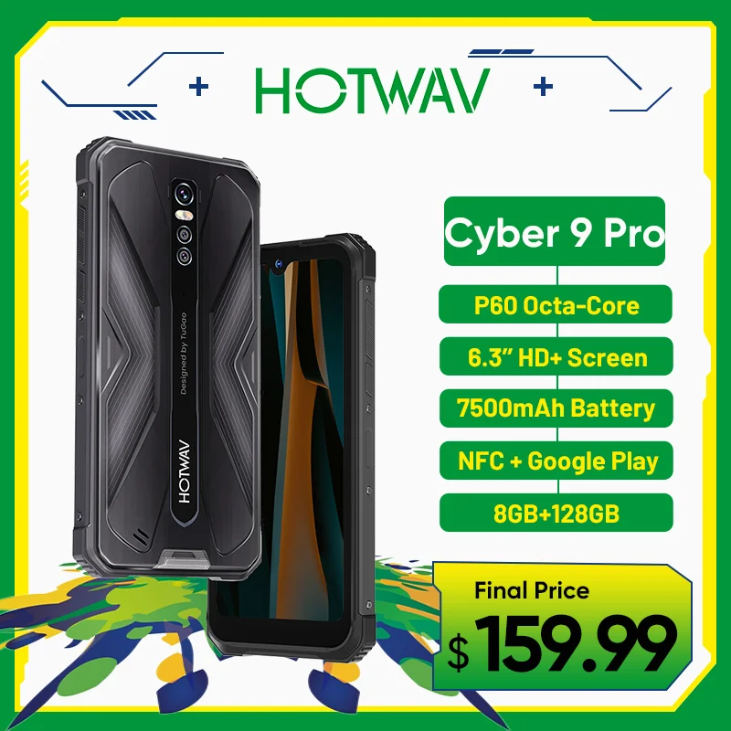 Hotwav Cyber 9 Pro 4G Rugged Smartphone Helio P60 Octa Core 6.3" 8GB + 128GB 7500mAh Mobile Phone 48MP Rear Camera Cellphone