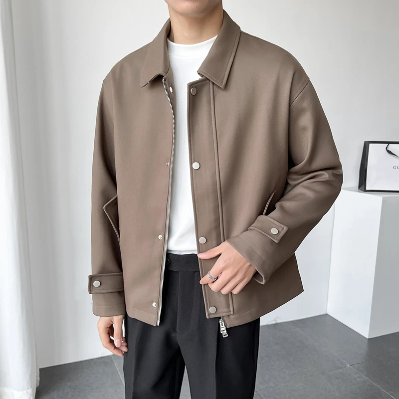 

2022 Men's Slim Fit Fashion Khaki/Black Casual Lapel Collar Jacket Korean Style Loose Coats Business High-quality Outerwear