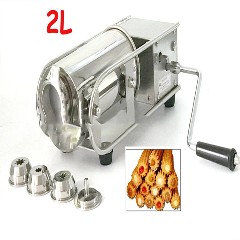 

2L Manual Horizontal Churros Maker 304 Stainless Steel Churros Extruder Spanish Churros Extruding Machine With 3 Size Nozzles