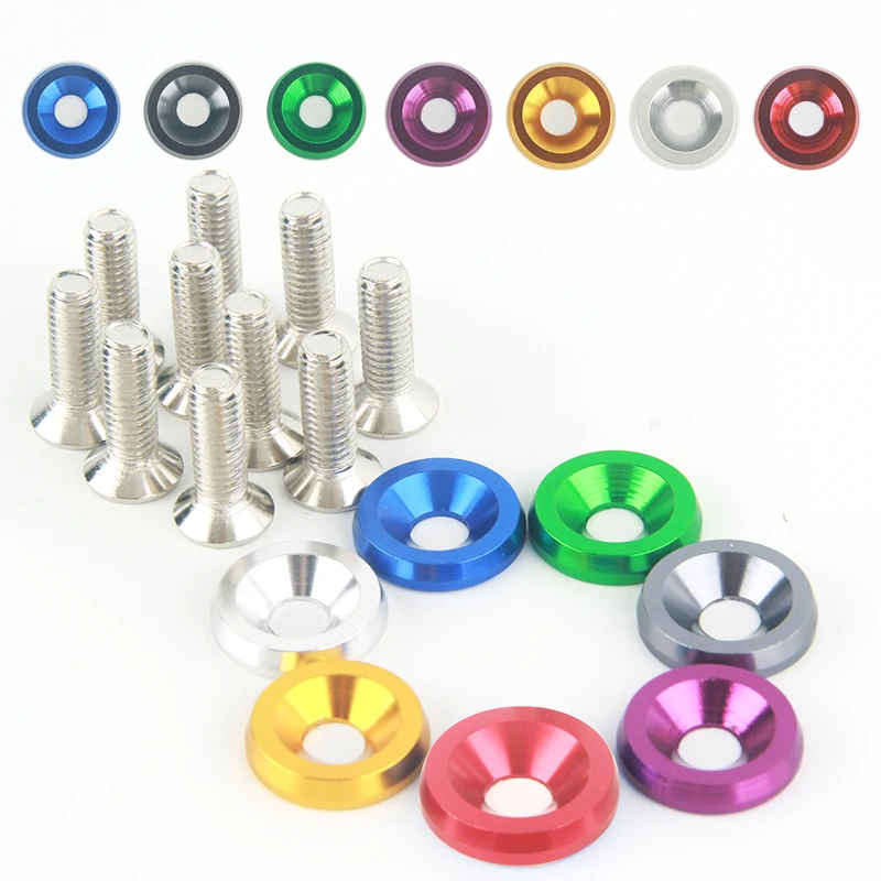 Car accessories auto fasteners auto accessories 10/ set M6 car modification screw gasket bolt aluminum fender bumper washer photo engine compartment screw set