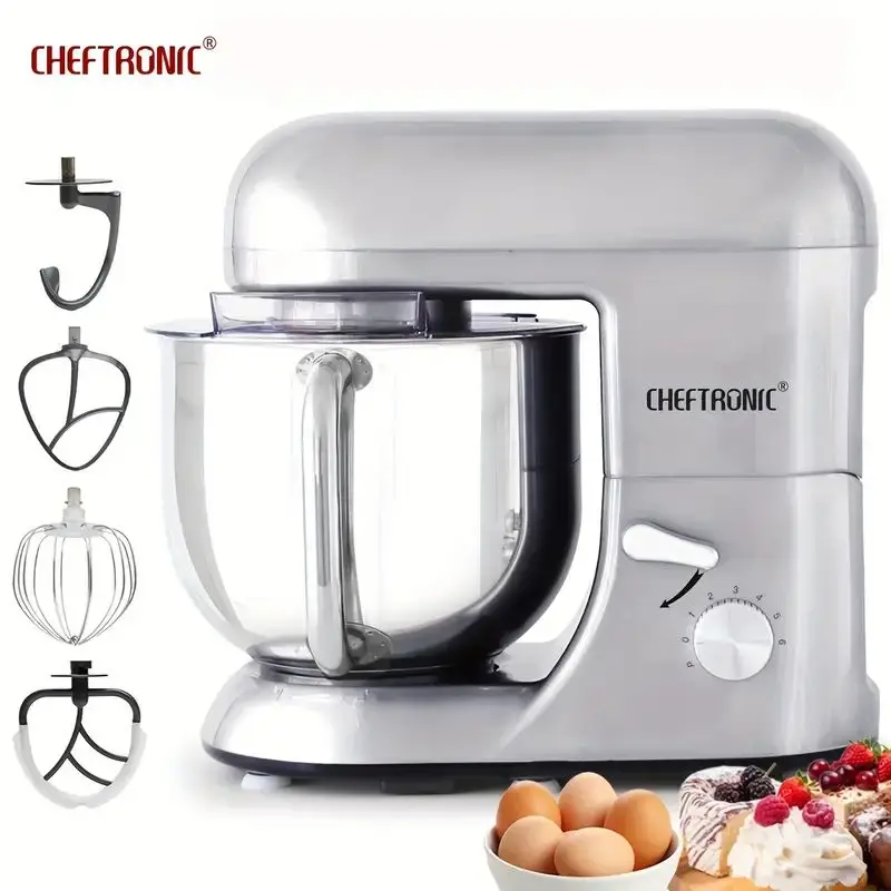 Cheftronic 6 Speed Stand Mixer with 7 Quart Stainless Steel Mixing Bowl,Dough hook, Egg whisk, Kitchen mixer with US Plug 2