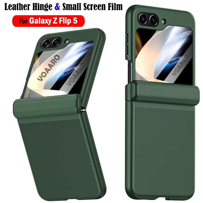 

Small Screen Glass Film Funda for Samsung Galaxy Z Flip 5 Leather Hinge Case Ultra Thin Hard PC Cover for Galaxy Z Flip 5 Case