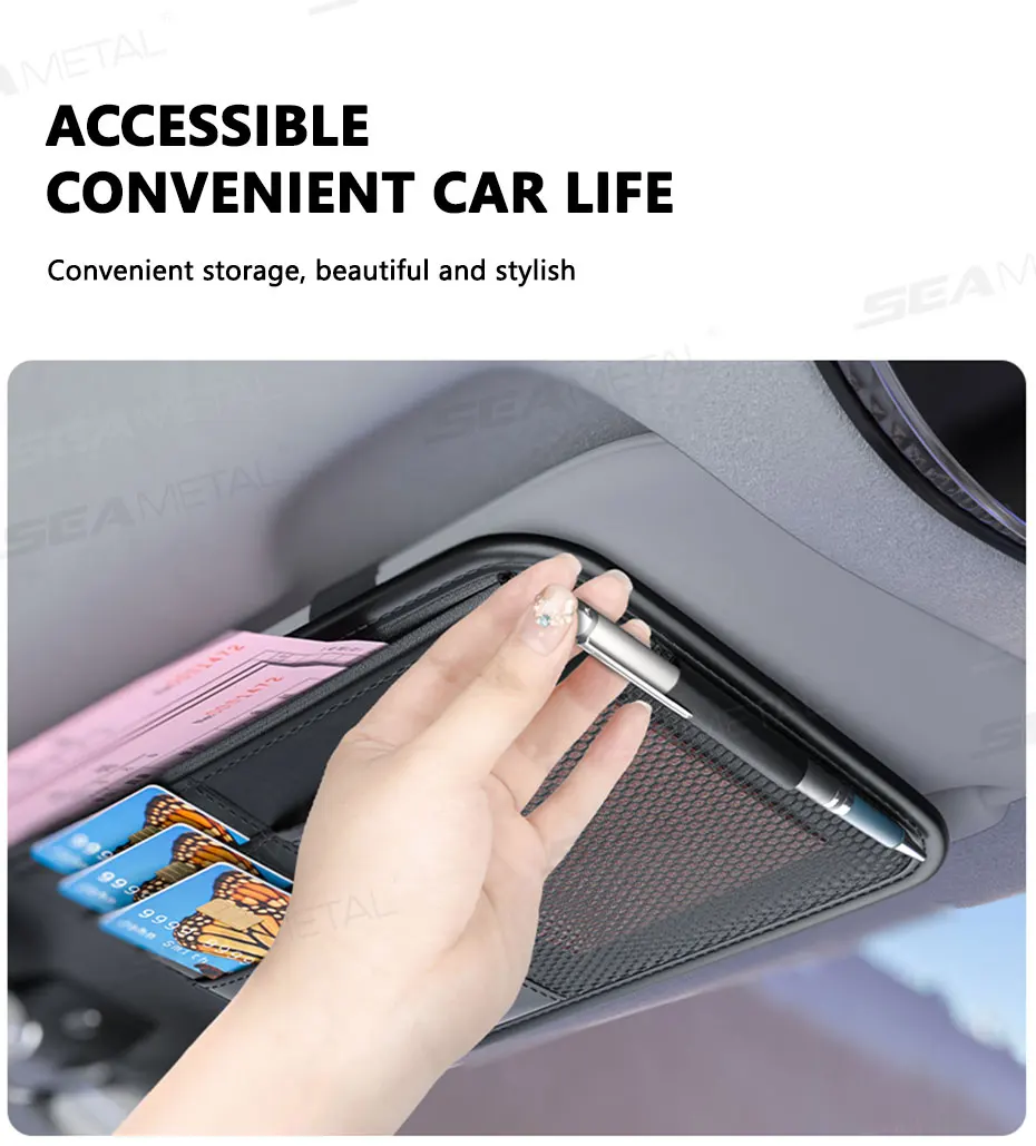 SEAMETAL Auto-Sonnenblenden-Aufbewahrungsbox, Innenraum-Organizer für Sonnenbrillen und Karten, Multifunktionale Sonnenschutz-Organizer-Tasche – Detail 5