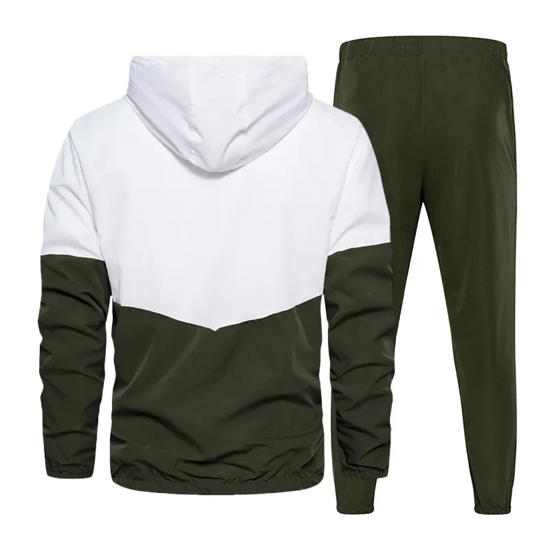 Custom LOGO Men Tracksuit Patchwork Zipper Cardigan + Sweatpants 2 Pieces Set Spring Autumn Fashion Streetwear Male Jogging Suit