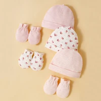 3 Sets of Baby Girls Hats and Gloves 100% Cotton Soft and Comfortable Preventing Scratches On The Face Fashionable Simple 1