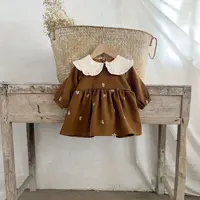 Ins Autumn Infant Baby Girl Dress Cotton Floral Print Long Sleeve Infant Girl Dress Contrast Turn Down Collar Toddler Girl Dress 4