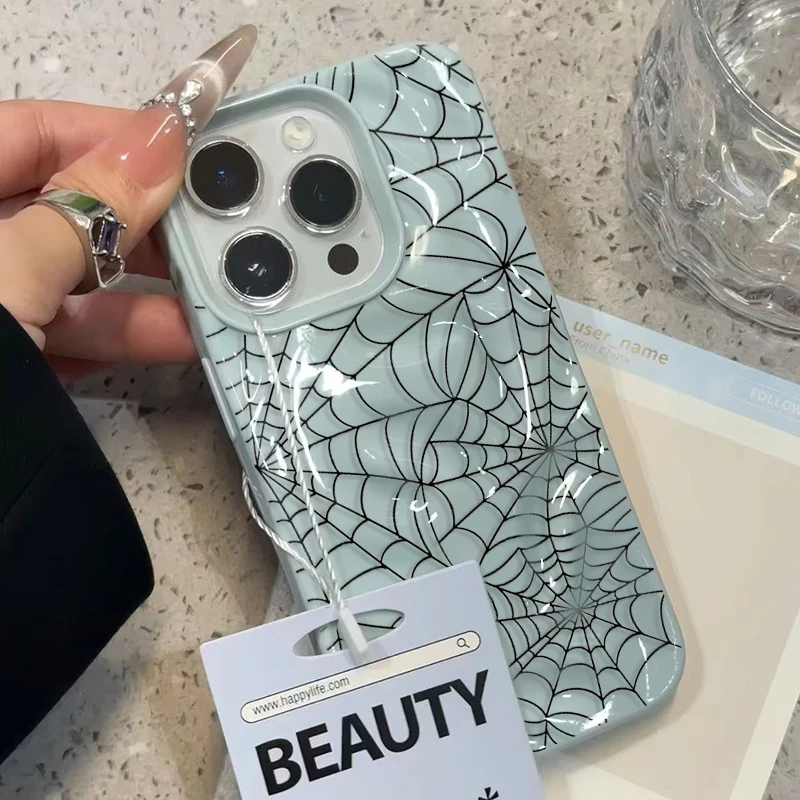 Enhanced Black Spider Web Silicone Phone Case Cover