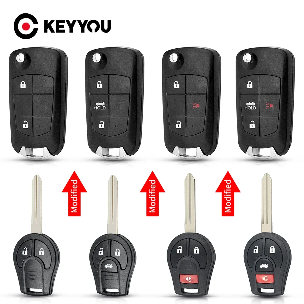 

KEYYOU 2/3/4 Buttons Remote Key Case Flip Folding Car Shell For Nissan Juke March Qashqai Sunny Sylphy Tiida X-Trail