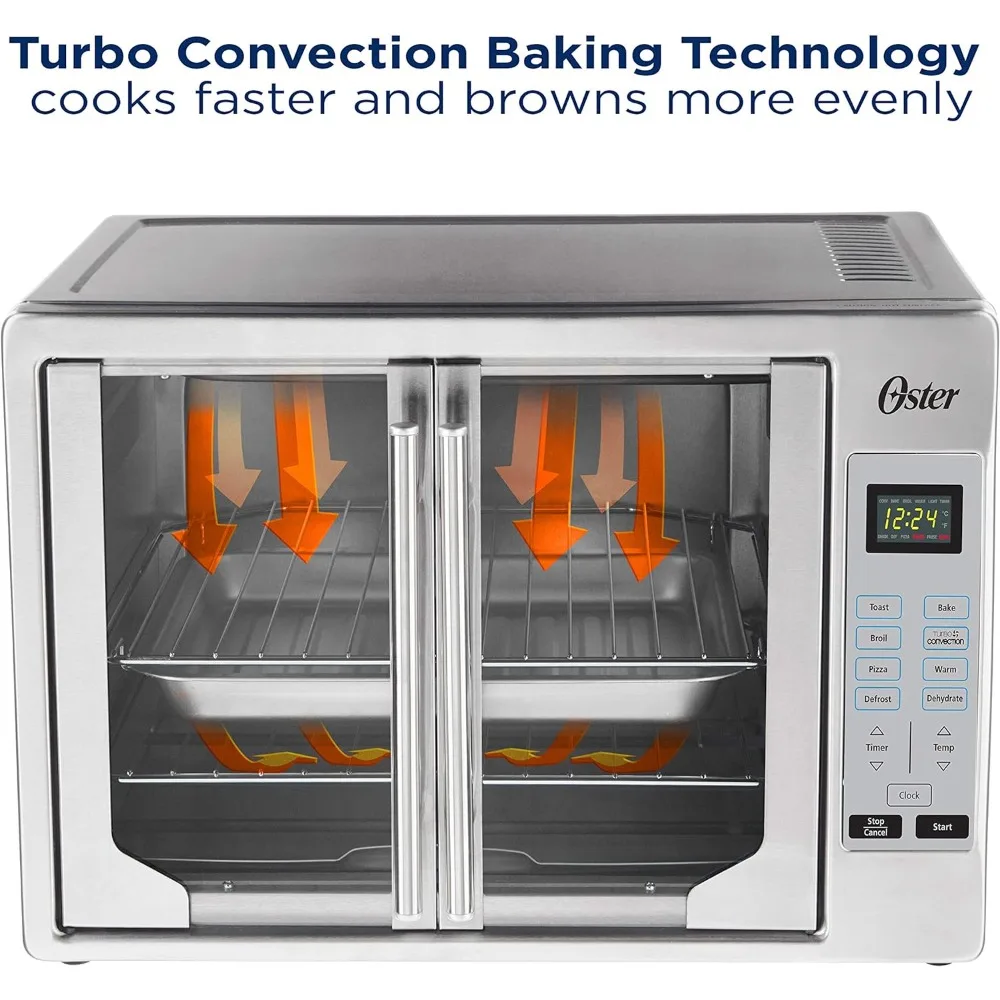 Convection Oven, 8-in-1 Countertop Toaster Oven, XL Fits 2 16" Pizzas, Stainless Steel French Door 2