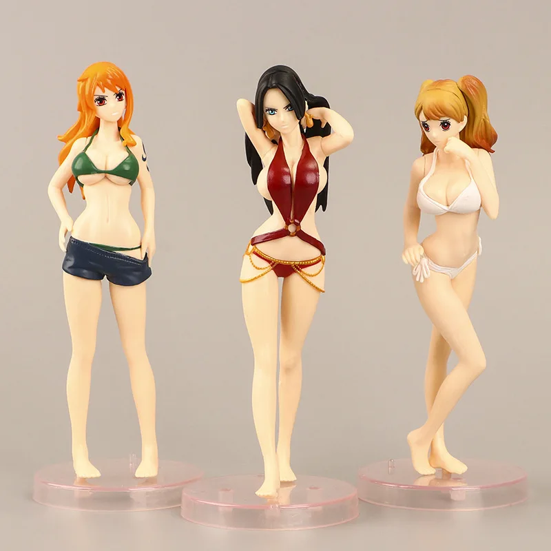 3 Pz/Set 17Cm Anime One Piece Action Figure Costumi Da Bagno Boa Hancock Charlotte Pudding Nami Cute Girl Model Pvc Collection Toys Gift