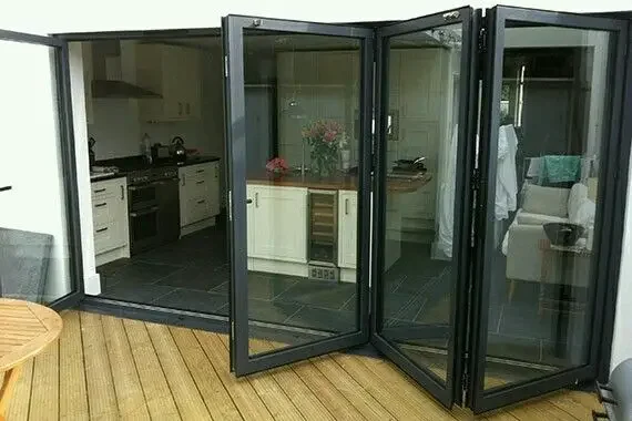 DN Aluminum Folding Doors Powder Coating Double Tempered Glass Patio Door Waterproof Interior House Bifold Accordion Door