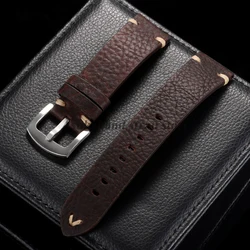 Elegant Black Brown Handmade Genuine Leather Watch Strap - Men's Business Wristbelt - 22mm (Dark brown)
