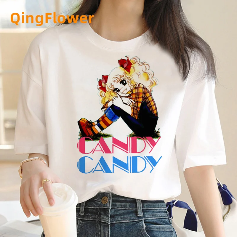 T-Shirt Femme Candy & Raton Laveur - Dessin Animé Rétro Années 80/90 - Col En V Et Manches Courtes - Style Streetwear
